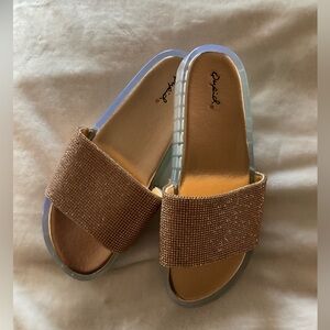 Rose gold sparkly slides NWOT size 10